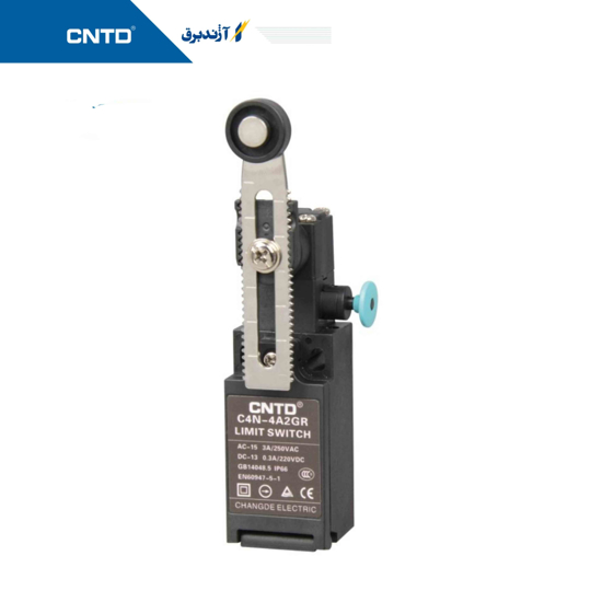 تصویر  میکروسوییچ ضامن دار با قرقره پلاستیکی و اهرم فلزی مدل C4N-4A2MR